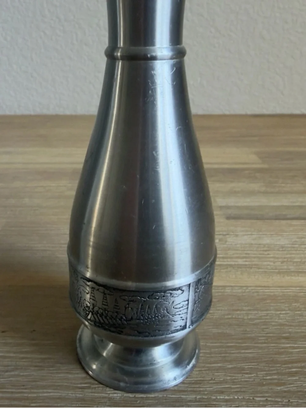 Vintage Pewter Skinny Bud Vases And Pitcher 8” and 6” Tall Silver Color Set of 2